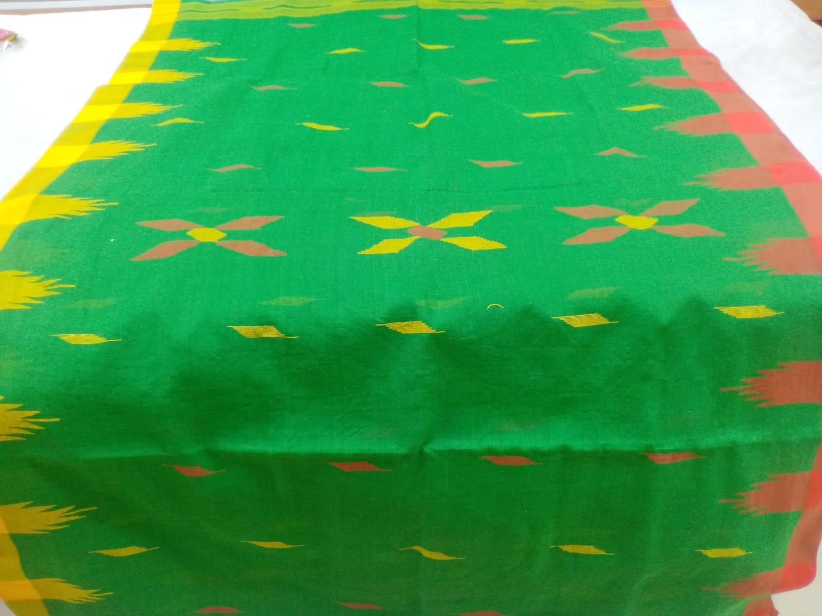 Beautiful Green and Yellow red Color Monipuri Saree